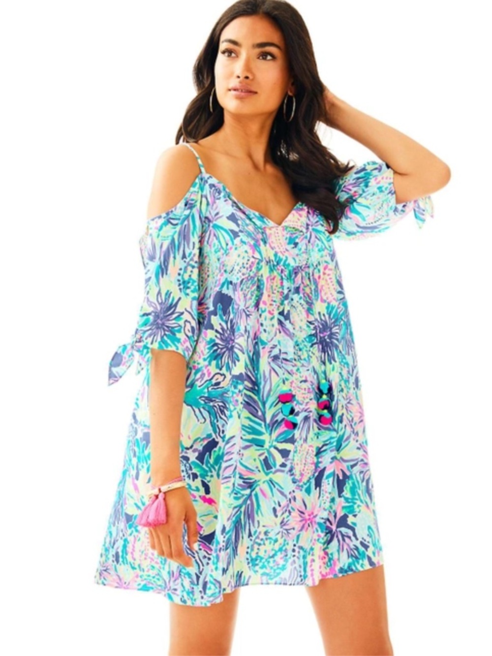 RARE Lilly Pulitzer Alanna Cold-Shoulder Swing Dress Junipero Print - XS GUC